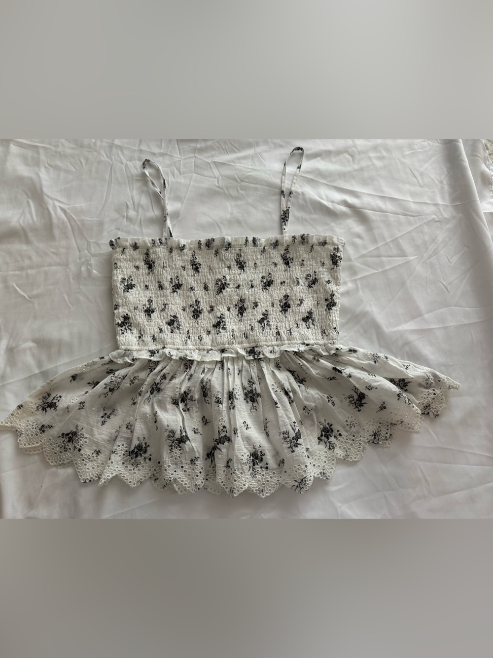 American Eagle White Floral Smocked Tank